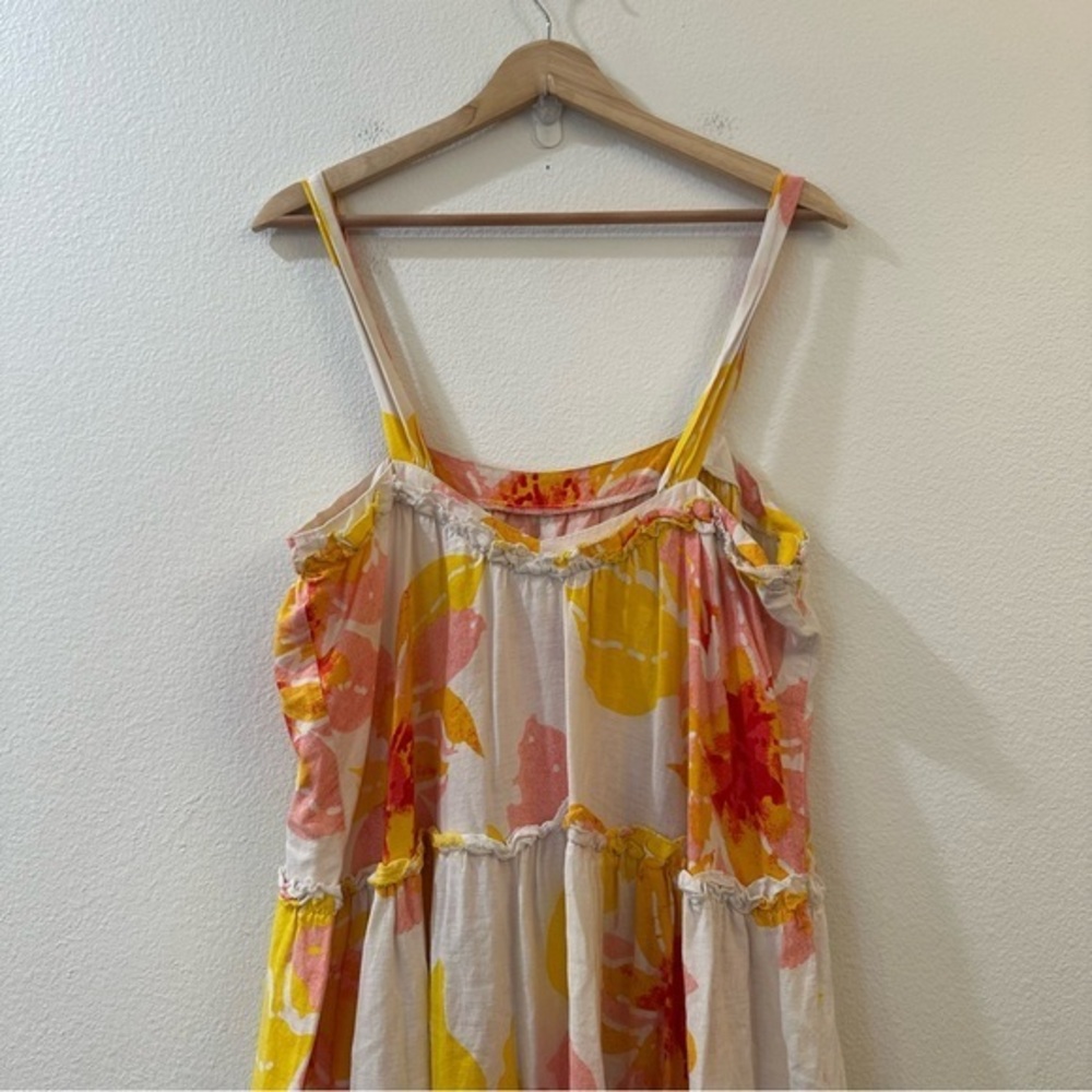 Free People Women's Moonshine Linen Blend Floral Midi Dress Neutral Boho Size M - Picture 8 of 10